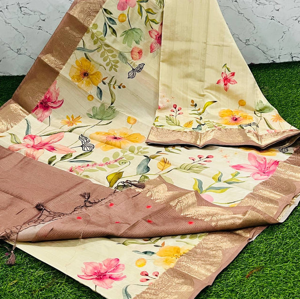 Beige Brush Painted Tassar 3 K5-13