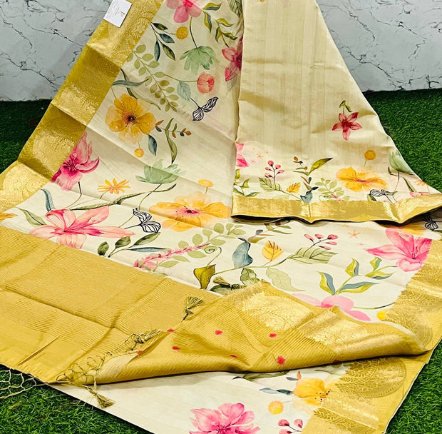 Light Green Brush Painted Tassar 3 K5-14