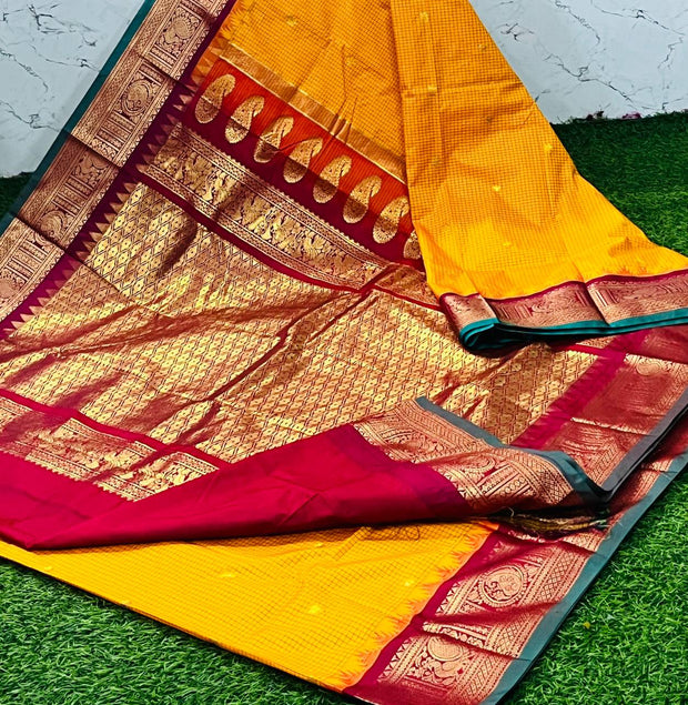 Yellow-Maroon Handloom Gadwal 13 K5-9