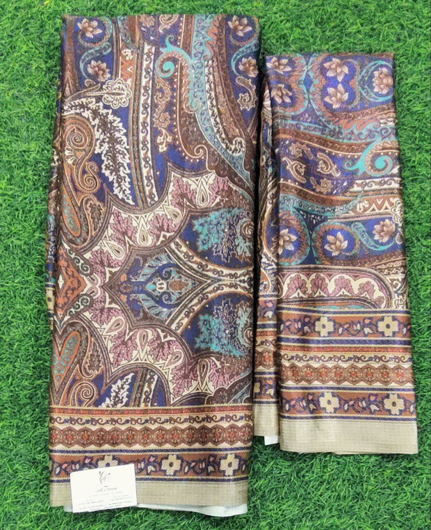 Brown n Blue Saree W Shawl 28 A5-4E