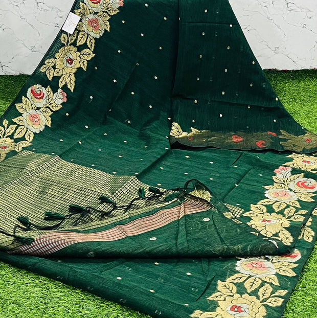 Bottle Green Linen Jamdani 21 K5-4