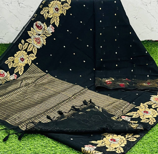 Black Linen Jamdani 21 K5-1