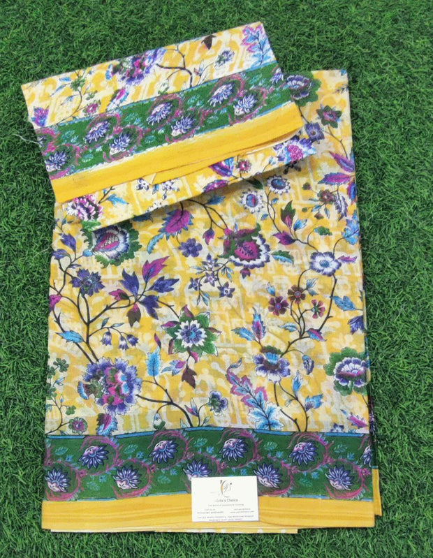 Lemon Yellow Floral Pallavi Cotton 14 E5-7E
