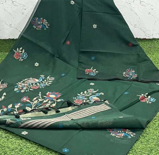 Bottle Green Handloom Jamdani 28 K5-10