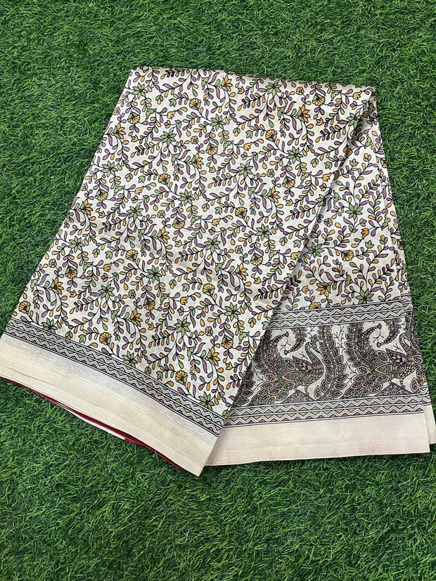 Cream Red Kashmir Silk 23 L4-10E