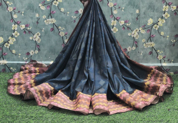 Peacock Blue Tussar Silk 22 I4-8