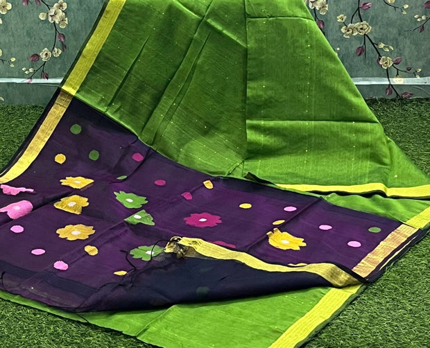 Parrot Green Handloom Jamdani 5 L4-14