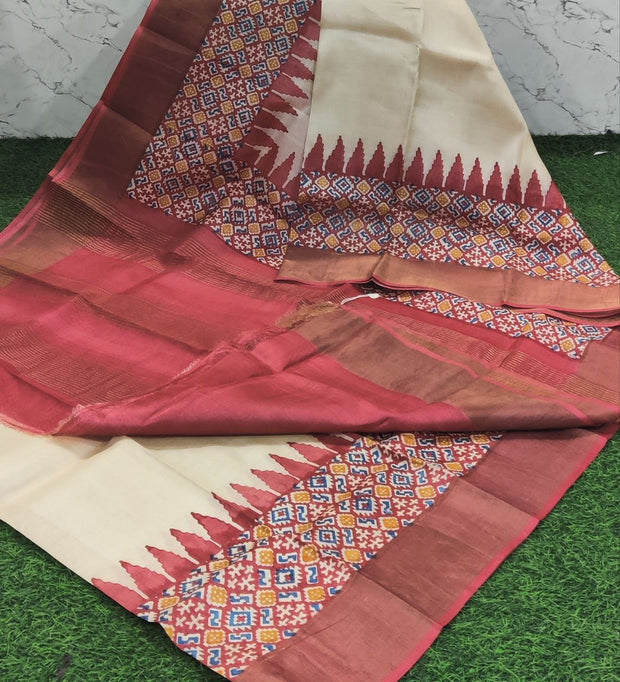 Cream-Red Desi Tussar 12 C5-6