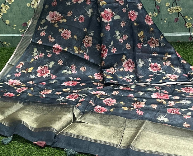 Peacock Blue Tissue Tussar 22 K4-9