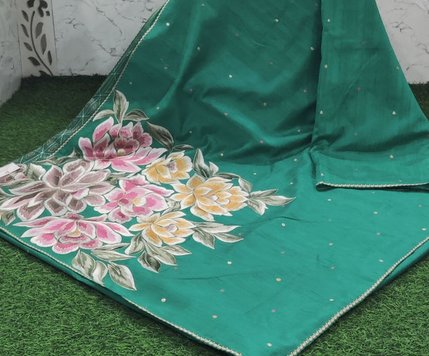 Lux Green Embroidery Tussar 4 D5-2