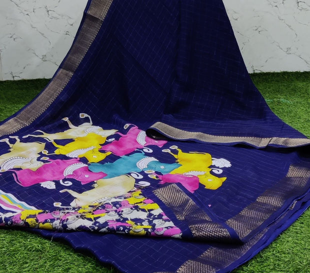 Blue Mysore Crepe Pichwai 21 A5-4