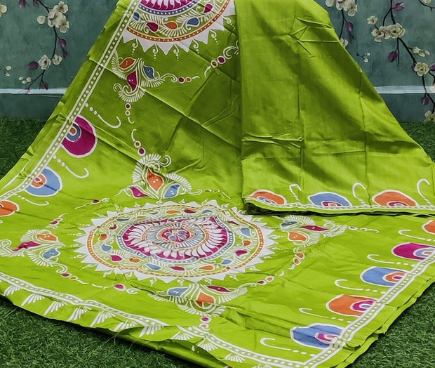 Parrot Green Hand Painted Soft Silk 13 K4-10