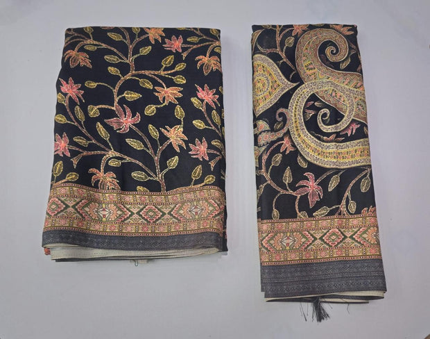 Black Kashmiri Saree W Shawl 10 L4-16