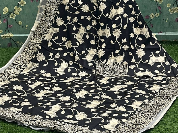 Black Cream Tussar Digital Cutwork 23 K4-2