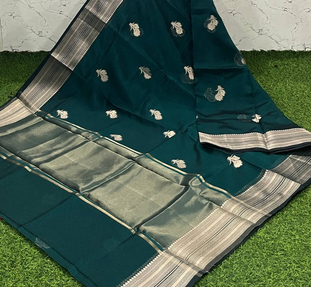 Peacock Green Silk Kota 3 I5-1