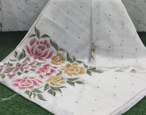 White Embroidery Tussar 4 D5-1