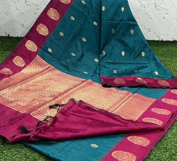 Peacock Blue Khadi Pattu 6 J5-2