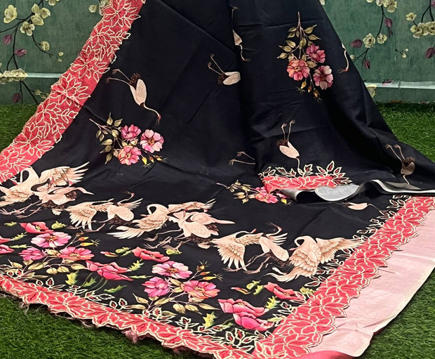 Black Tussar Digital Cutwork 23 K4-1