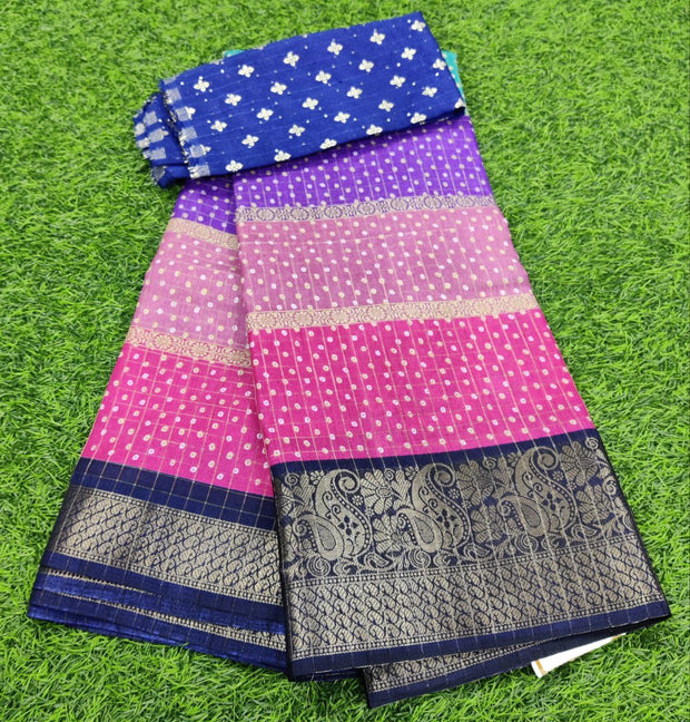 Pink and blue mysore crape 27 J5 7E