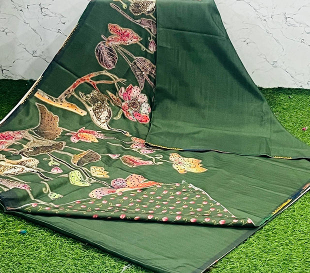 Green Tussar Applique 15 I5-14