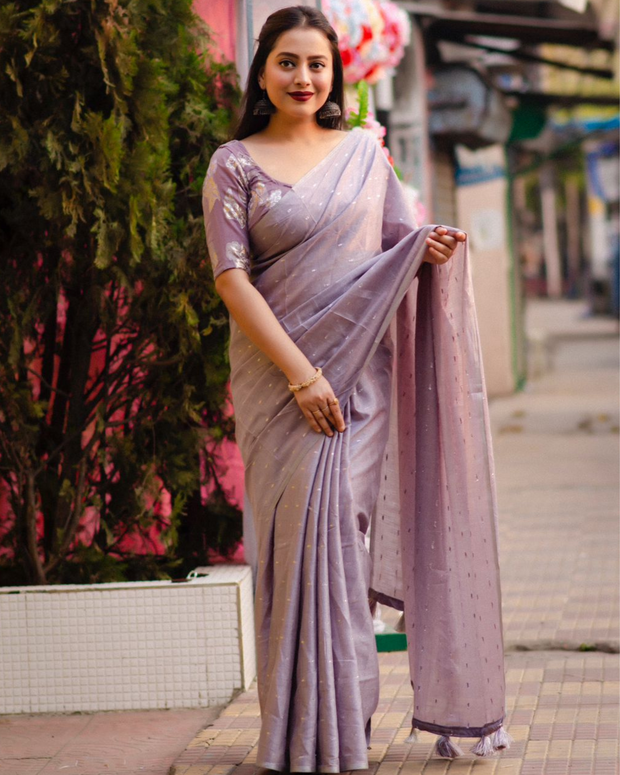 Light Lavender Soft Cotton Lenin Saree