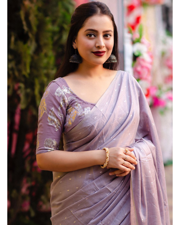 Light Lavender Soft Cotton Lenin Saree