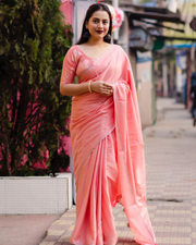 Peach Soft Cotton Lenin Saree