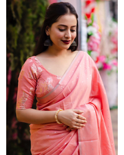 Peach Soft Cotton Lenin Saree