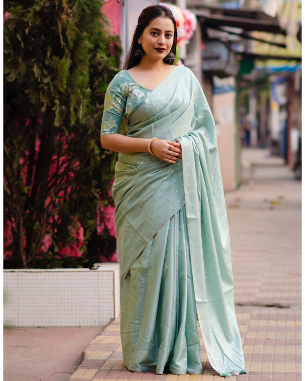 Pine Green Soft Cotton Lenin Saree