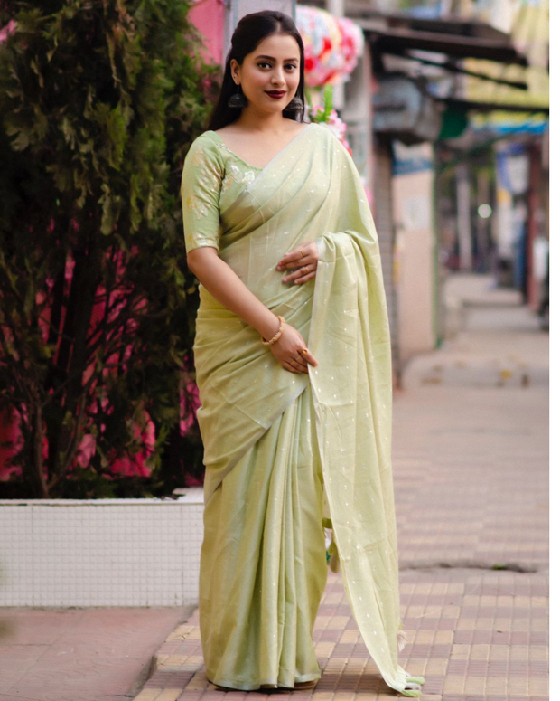 Olive Green Soft Cotton Lenin Saree