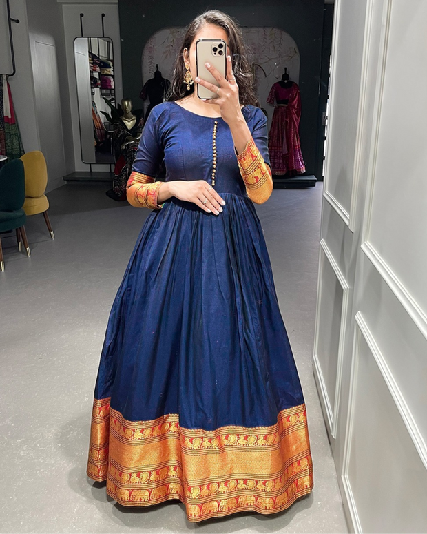 Dark Blue Narayan Pet Cotton Long Dress