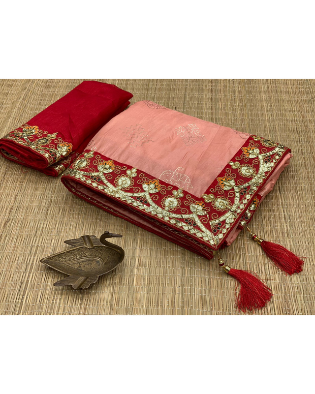 Baby Pink Dola Silk Gota Work Saree