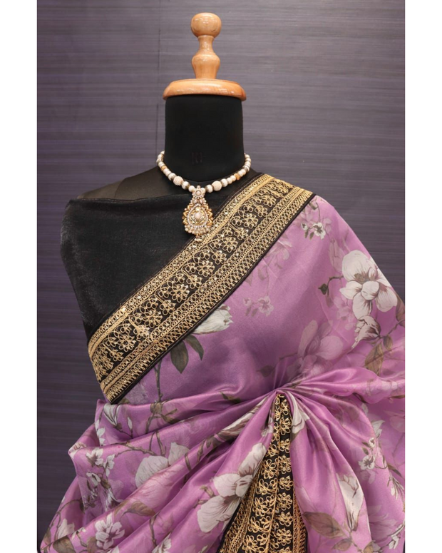 Lavender Organza Digital Printed Saree