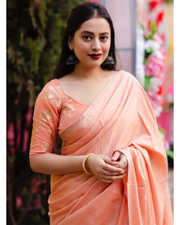 Orange Soft Cotton Lenin Saree