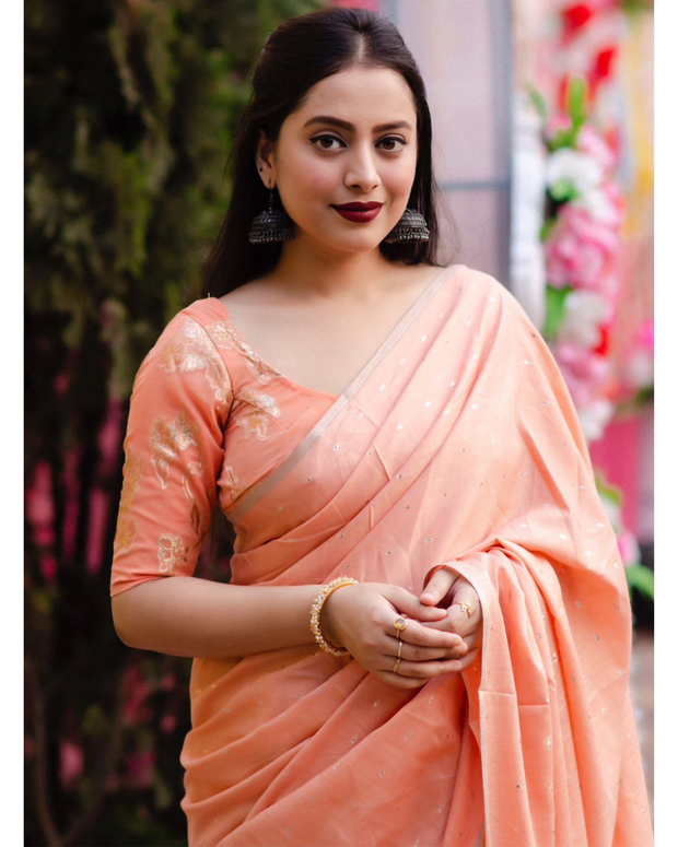 Orange Soft Cotton Lenin Saree