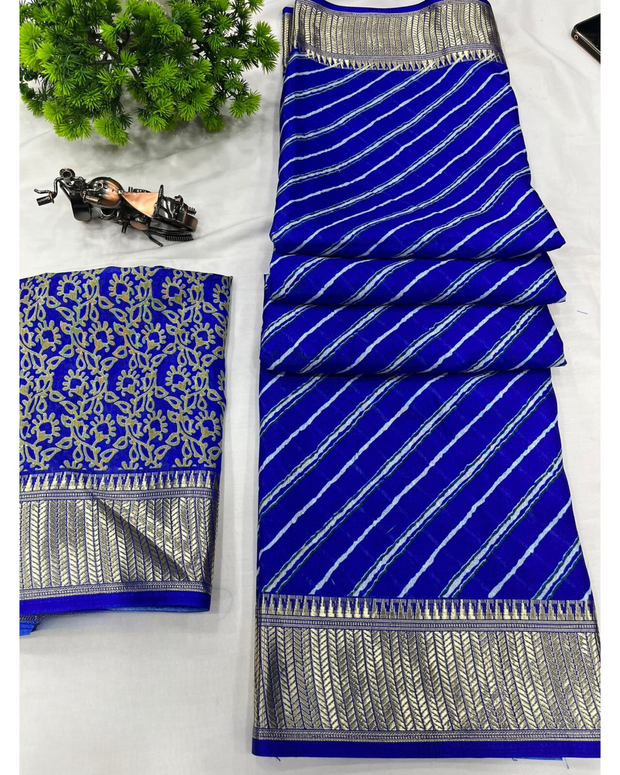 Royal Blue Leheriya Binny Crepe Saree