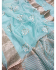 Blue Soft Organza Party Wear