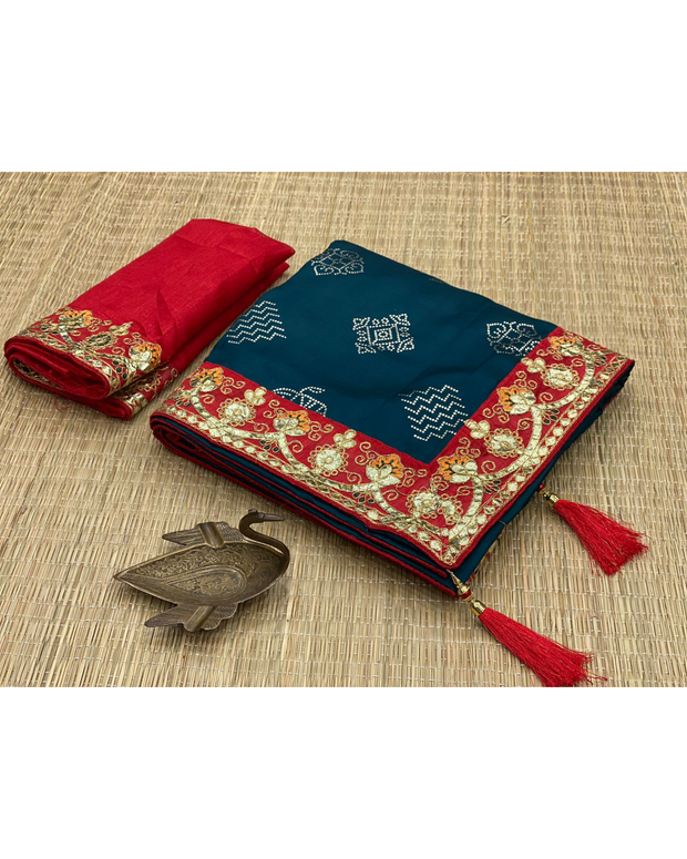 Dark Blue Dola Silk Gota Work Saree