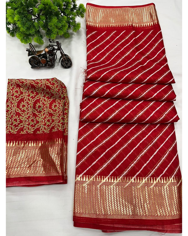 Red Leheriya Binny Crepe Saree