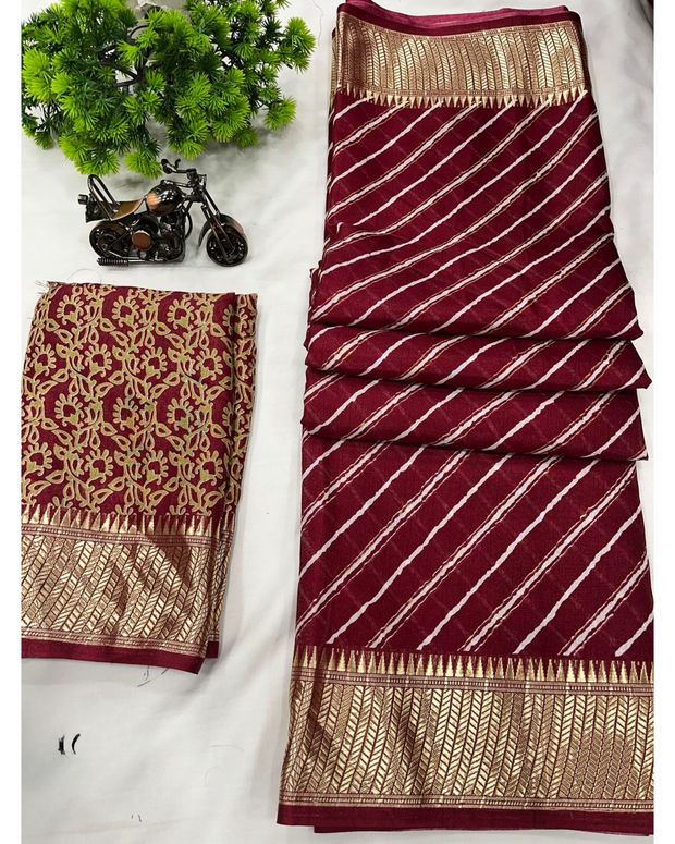 Maroon Leheriya Binny Crepe Saree