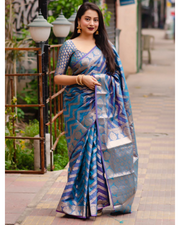 Blue Soft Silk Banarasi Saree