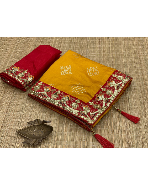 Yellow Dola Silk Gota Work Saree