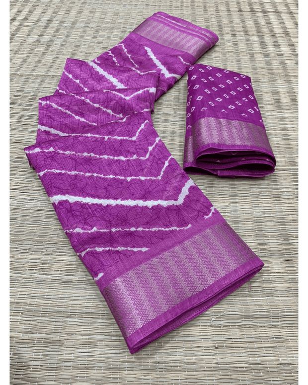 Purple Tussar Silk Leheriya Saree