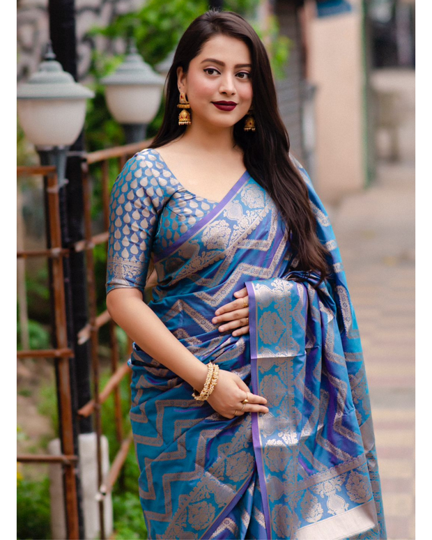 Blue Soft Silk Banarasi Saree