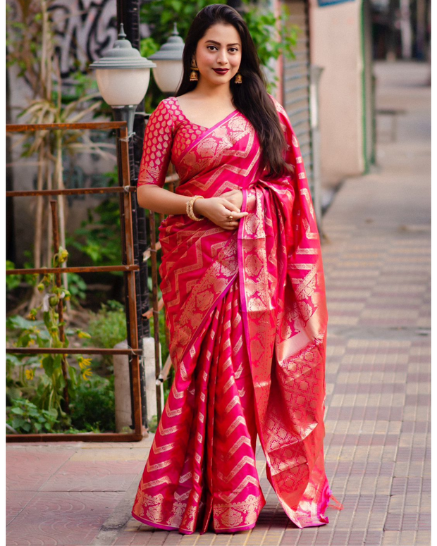 Rani Pink Soft Silk Banarasi Saree