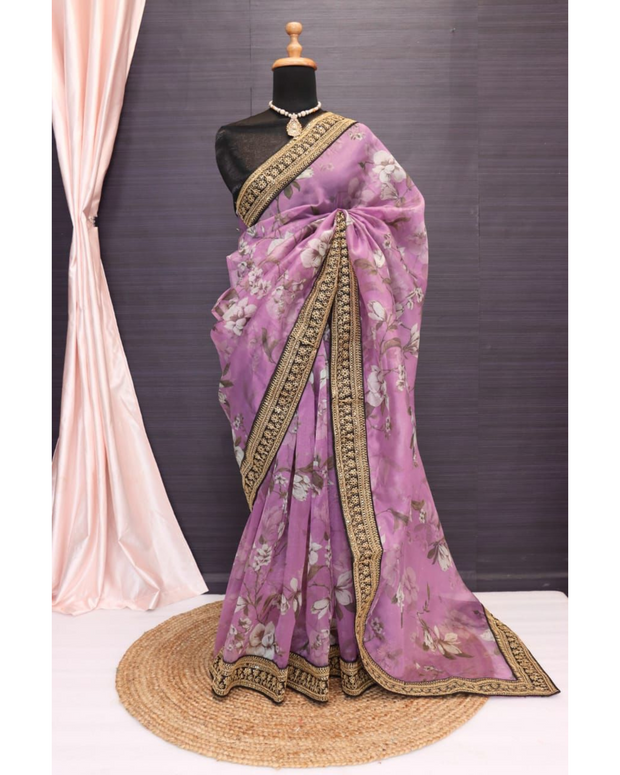 Lavender Organza Digital Printed Saree