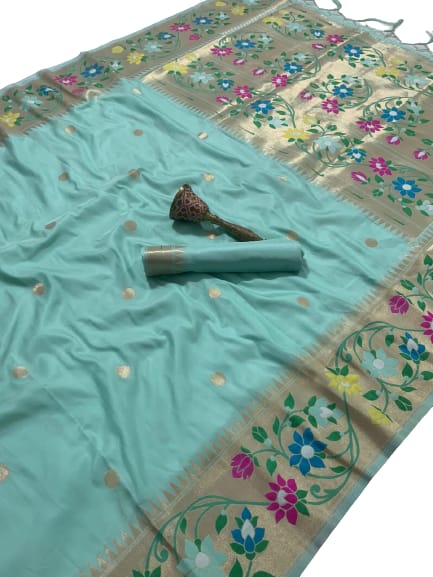 Beautiful Banaras paithani handloom saree-Sea Blue