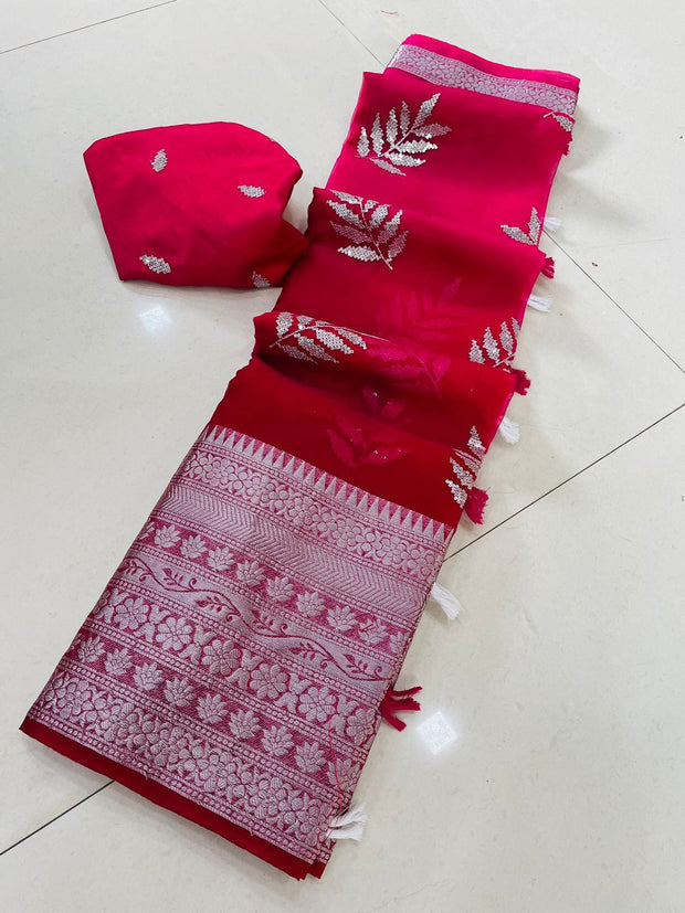 Red Shaded Kanchipuram Organza Saree