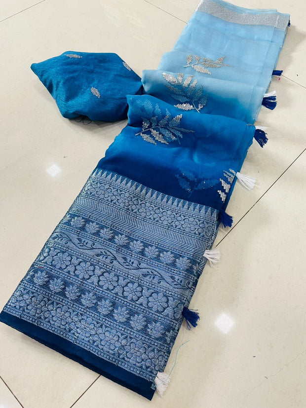 Light Blue Shaded Kanchipuram Organza Saree