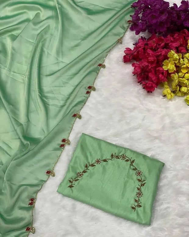 Pastel Green Cutwork Silk Saree